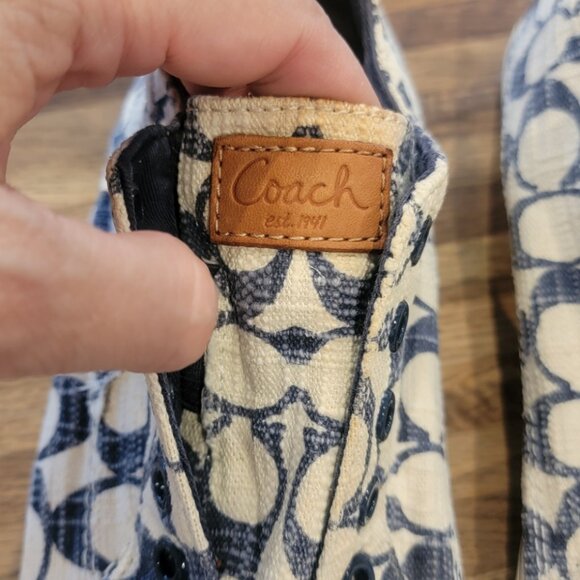 Coach Keeley Signature C Logo Canvas Slip On Sneakers White/Blue - Picture 4 of 11
